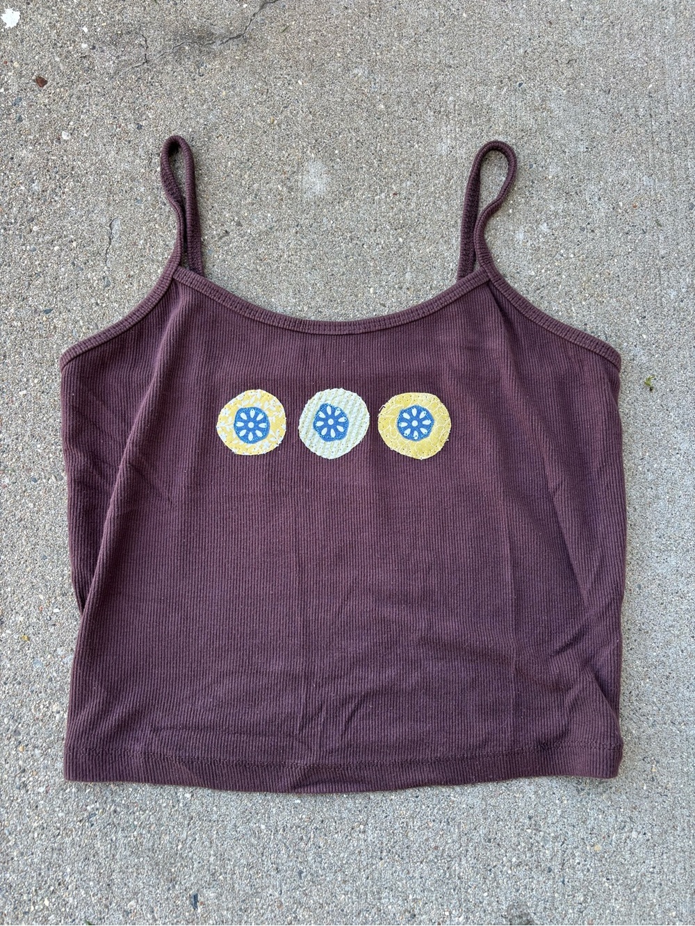 Spaghetti Strap Ribbed Crop Top in Brown